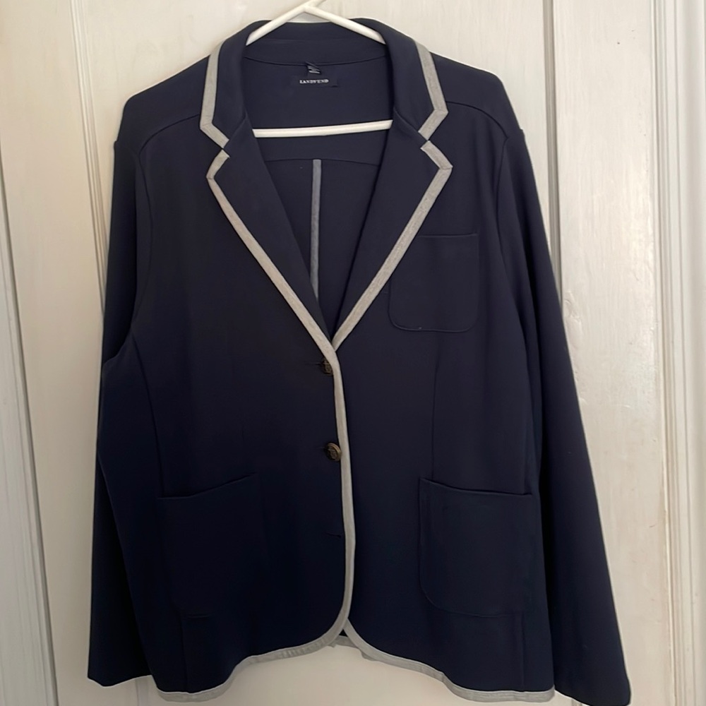 Lands' End Navy Blazer with Light Gray Trim